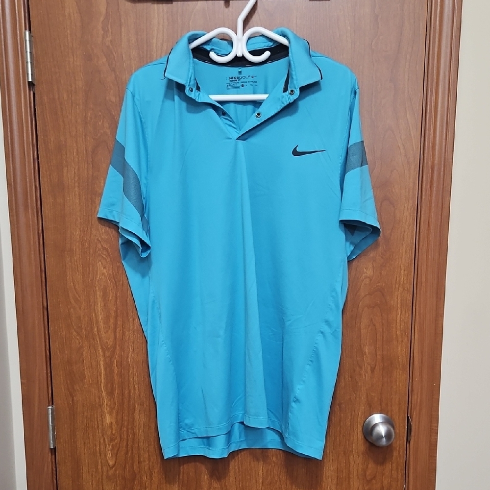 Nike Men's Aqua Polo Shirt with Black Accents